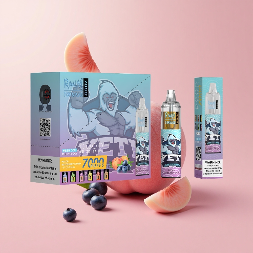 Праскова Синьо боровинка RandM Fumot Tornado 7000 пуфове RGB Light Bulgaria vape wholesale